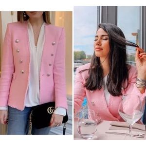 ZARA TWEED BLAZER JACKET WITH BUTTONS PINK